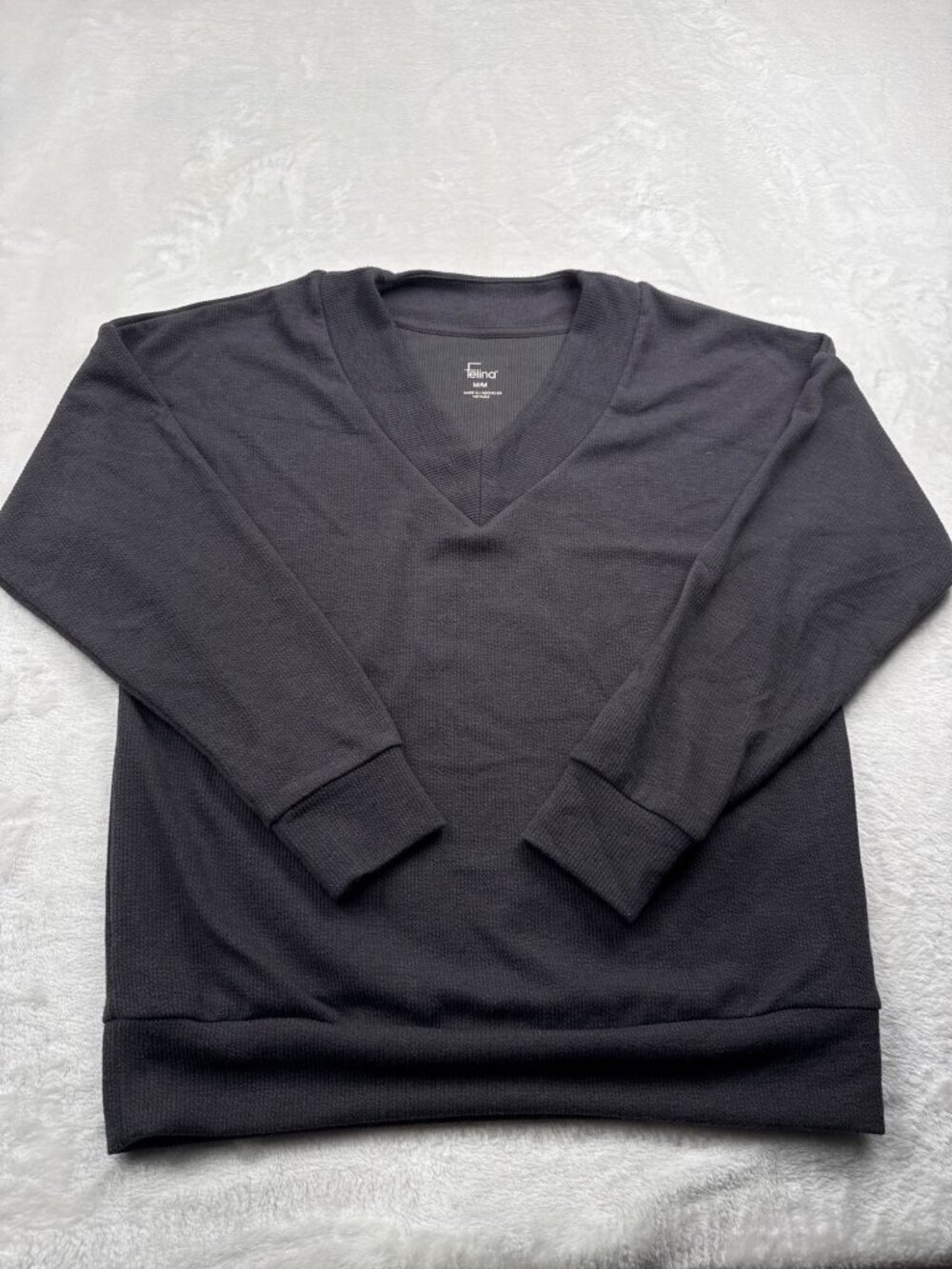 Felina Womens Black V-Neck Pullover Sweater M Medium Polyester Blend
